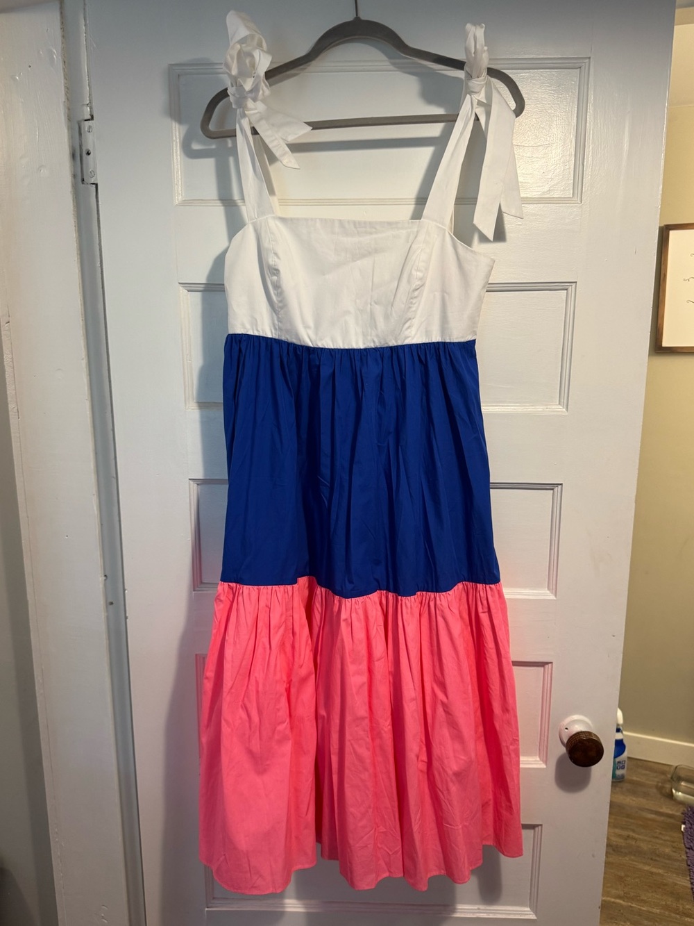 Lilly Pulitzer Tiered Tie-Shoulder Dress in White, Blue & Pink